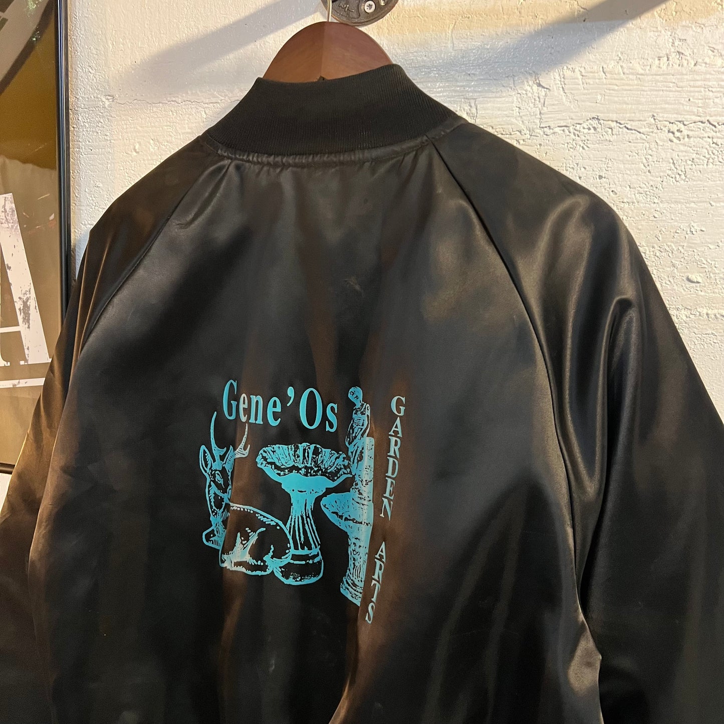 Vintage 1980's Union Made Satin Bomber Jacket - Size Large - Made In USA - Black/Turquoise