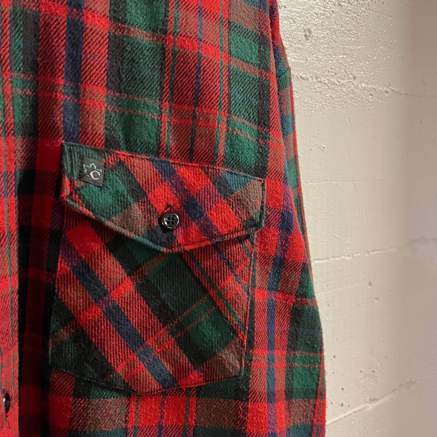 Vintage Codet Heavyweight Plaid Cotton Flannel Shirt - Size XL - Made In USA - Red/Black/Green