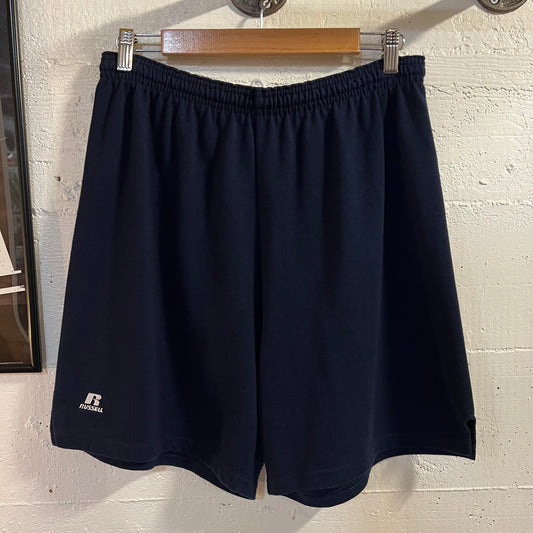 Vintage Embroidered Russell Athletic Drawstring Waist Gym Shorts - Size Large - Navy