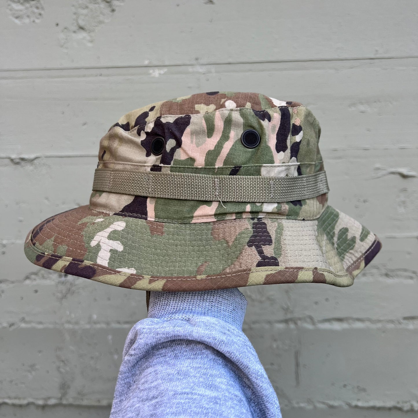 Vintage U.S. Military Multi Cam Boonie Bucket Hat - Size 7-1/2 - Made In USA - Camo/Multi
