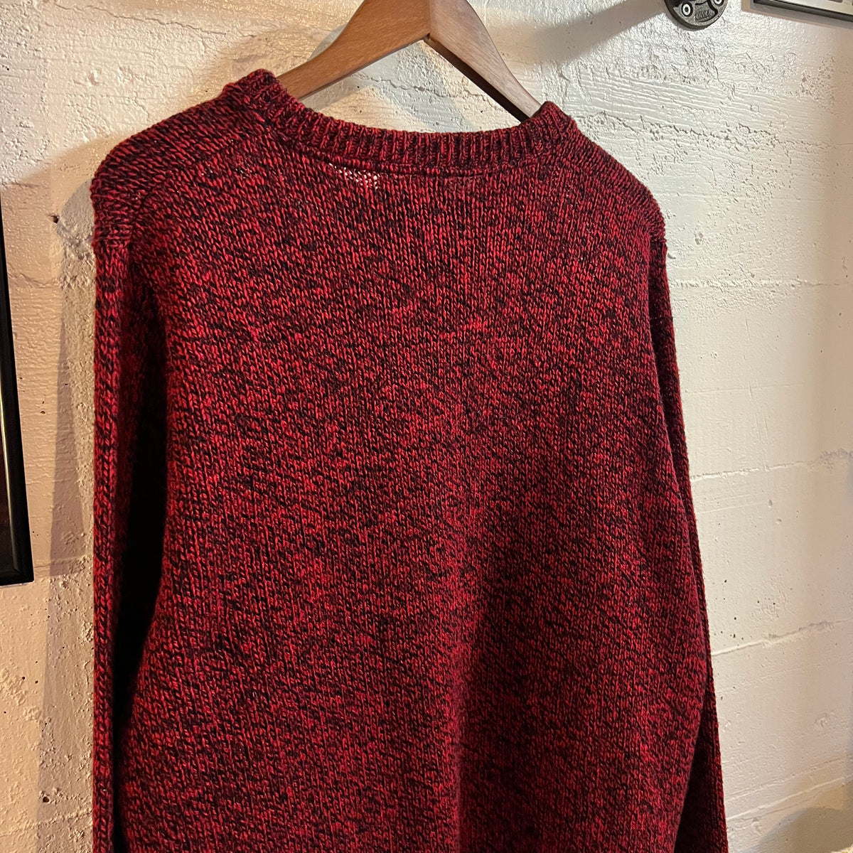 Vintage 80’s/90’s Lands’ End Heathered Wool Knitted Sweater - Size Large - Made In USA - Maroon/Black
