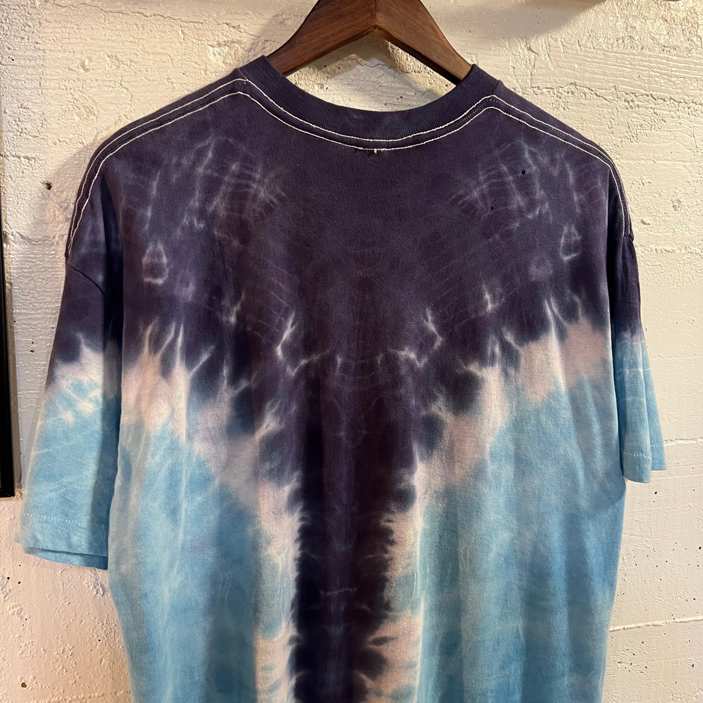 Vintage 1986 Jenshus Tie Dye Cosmic Zipper Single Stitch T-Shirt - Size Large - Made In USA - Blue/Light-Blue