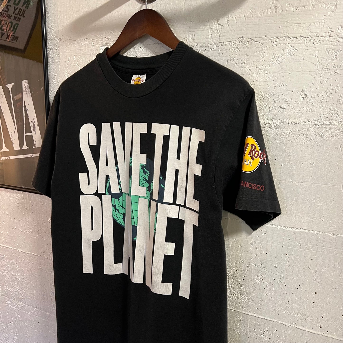 Vintage 90’s Hard Rock Cafe, San Francisco ‘Save The Planet’ Graphic Single Stitch T-Shirt - Size Large - Made In USA - Black/White/Multi