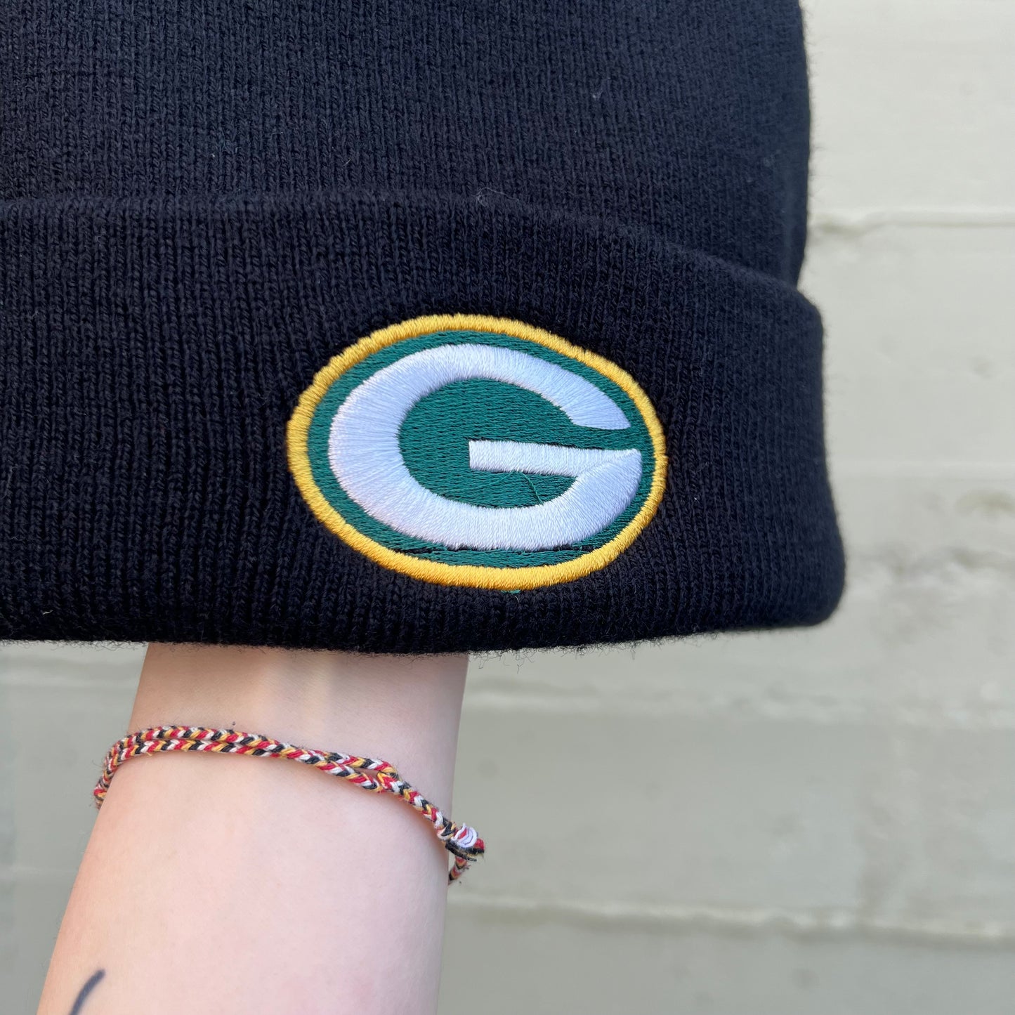 Vintage 90's Green Bay Packers Embroidered 'G' Logo Watch Cap Style Cuff Beanie - O/S - Black/Green/Yellow
