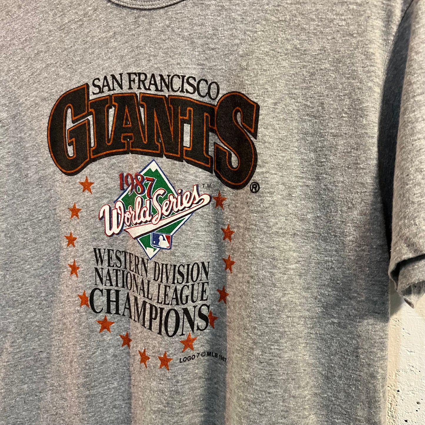 Vintage 1987 San Francisco Giants World Series Single Stitch T-Shirt - Size Large - Made In USA - Grey/Multicolor