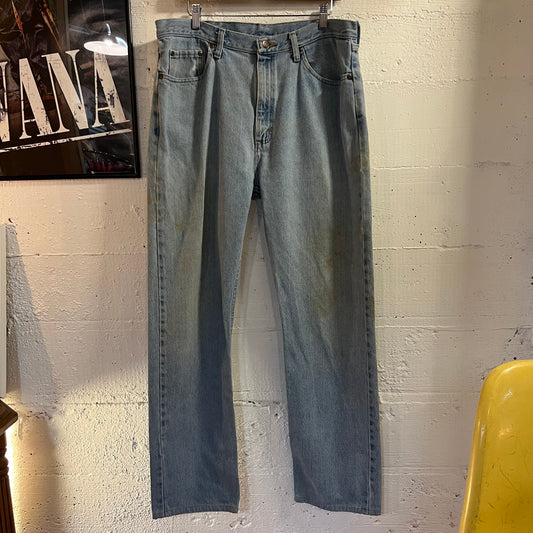 Vintage 2000's Wrangler Light Wash Distressed Straight Leg Denim Jeans - Size 36" x 32" - Light Wash Denim