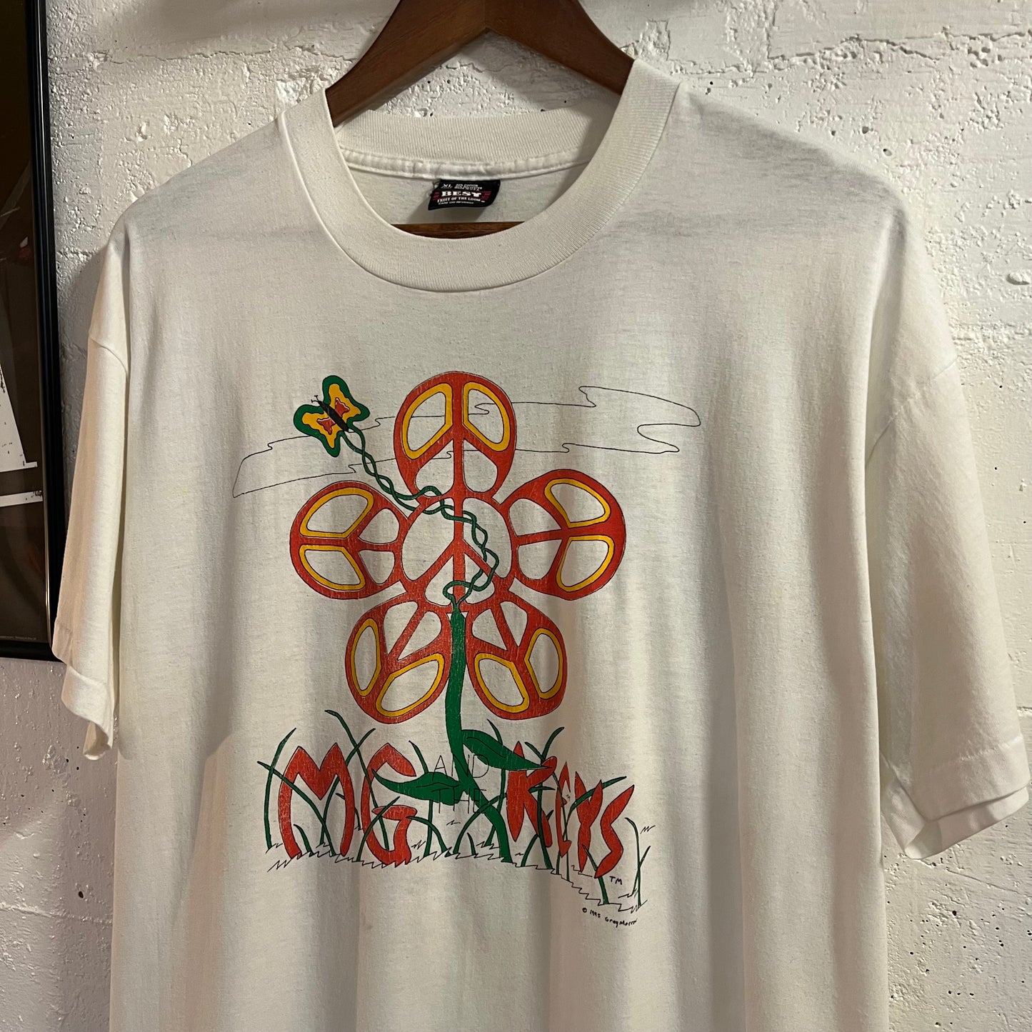 Vintage 90's MG & The Keys Peace Flower Single Stitch Band T-Shirt - Size XL - Made In USA - White