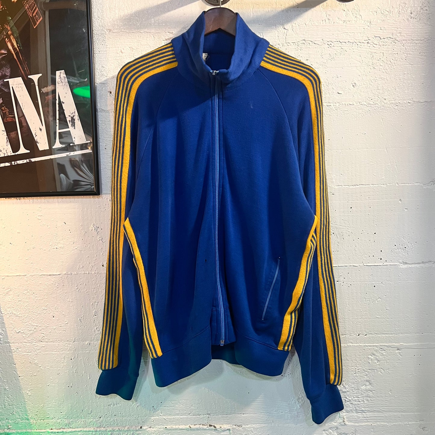 Vintage 70’s/80’s White Stag Speedo Striped Knitted Track Zip Up Jacket - Size Large - Blue/Yellow