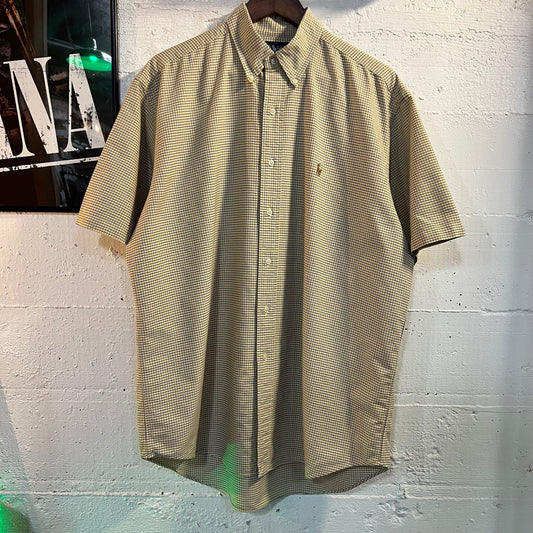 Vintage 90's Polo Ralph Lauren Blake Plaid Short Sleeve Oxford Shirt - Size Large - Yellow/Purple