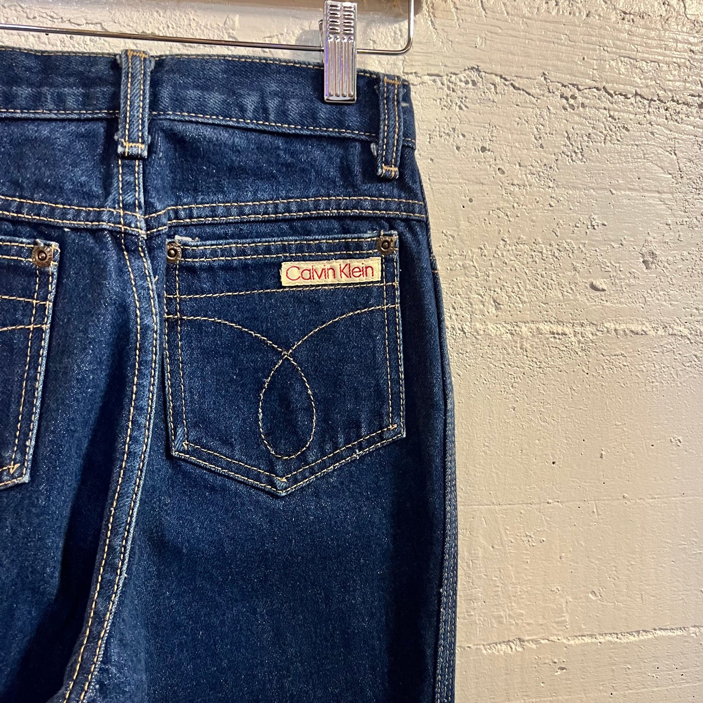 Vintage 1970's Calvin Klein High Rise Denim Jeans - Size 3 (23") - Made In USA - Talon Zipper - Dark Wash