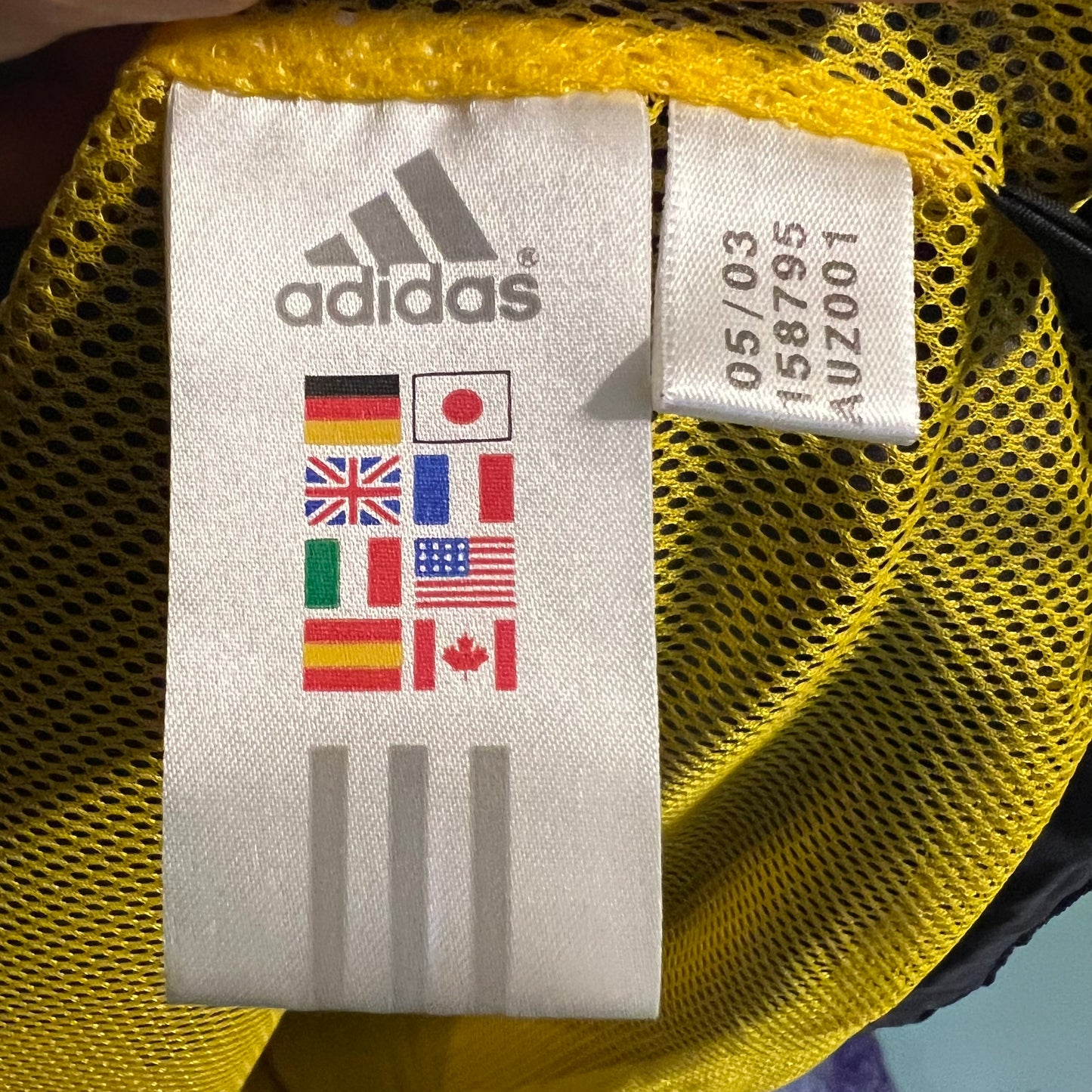 Vintage 2003 Adidas Embroidered Full Zip Windbreaker Jacket - Size Large - Navy/Yellow