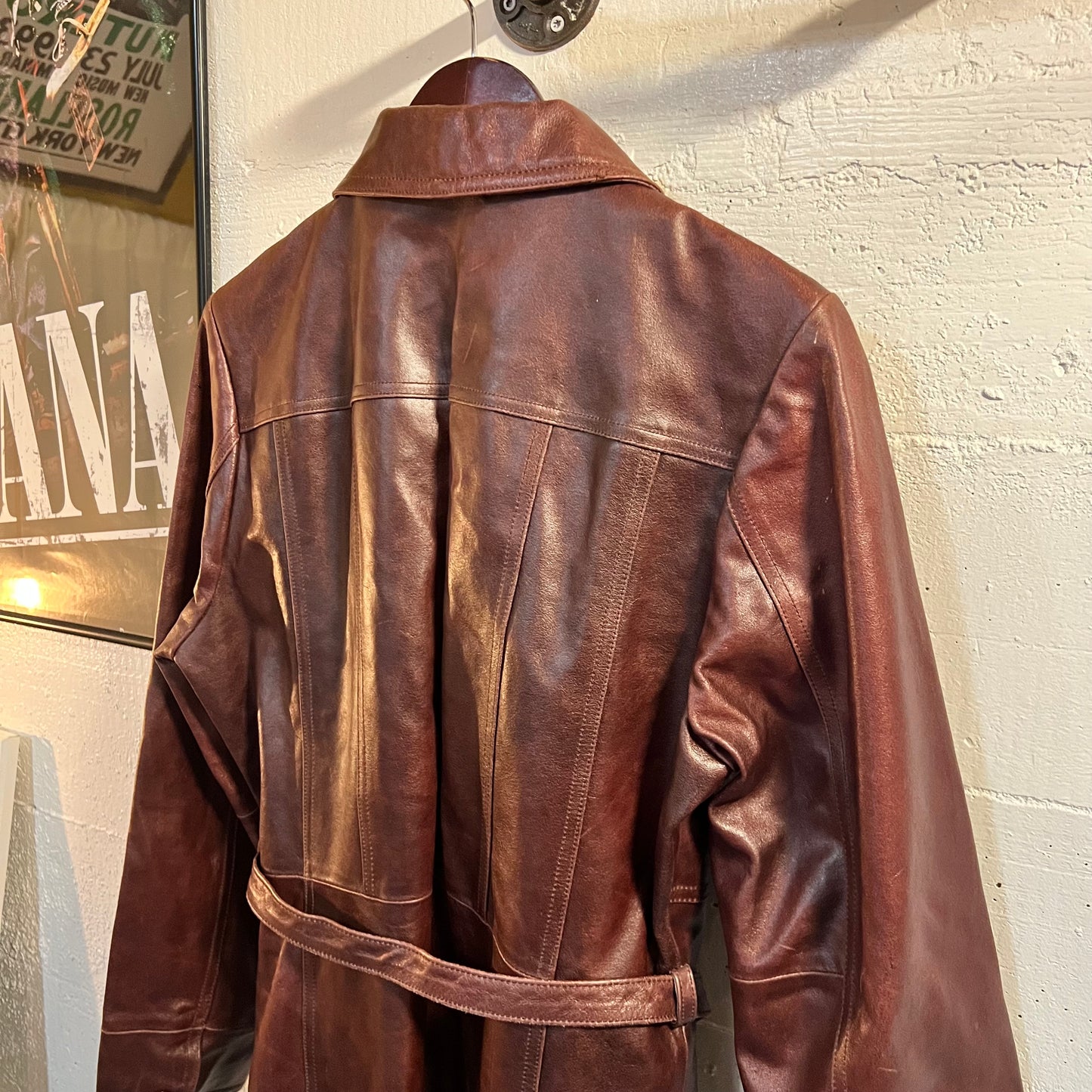 Vintage Maxima By Wilsons Belted Leather Oxblood Long Leather Trench Coat - Size Medium - Oxblood