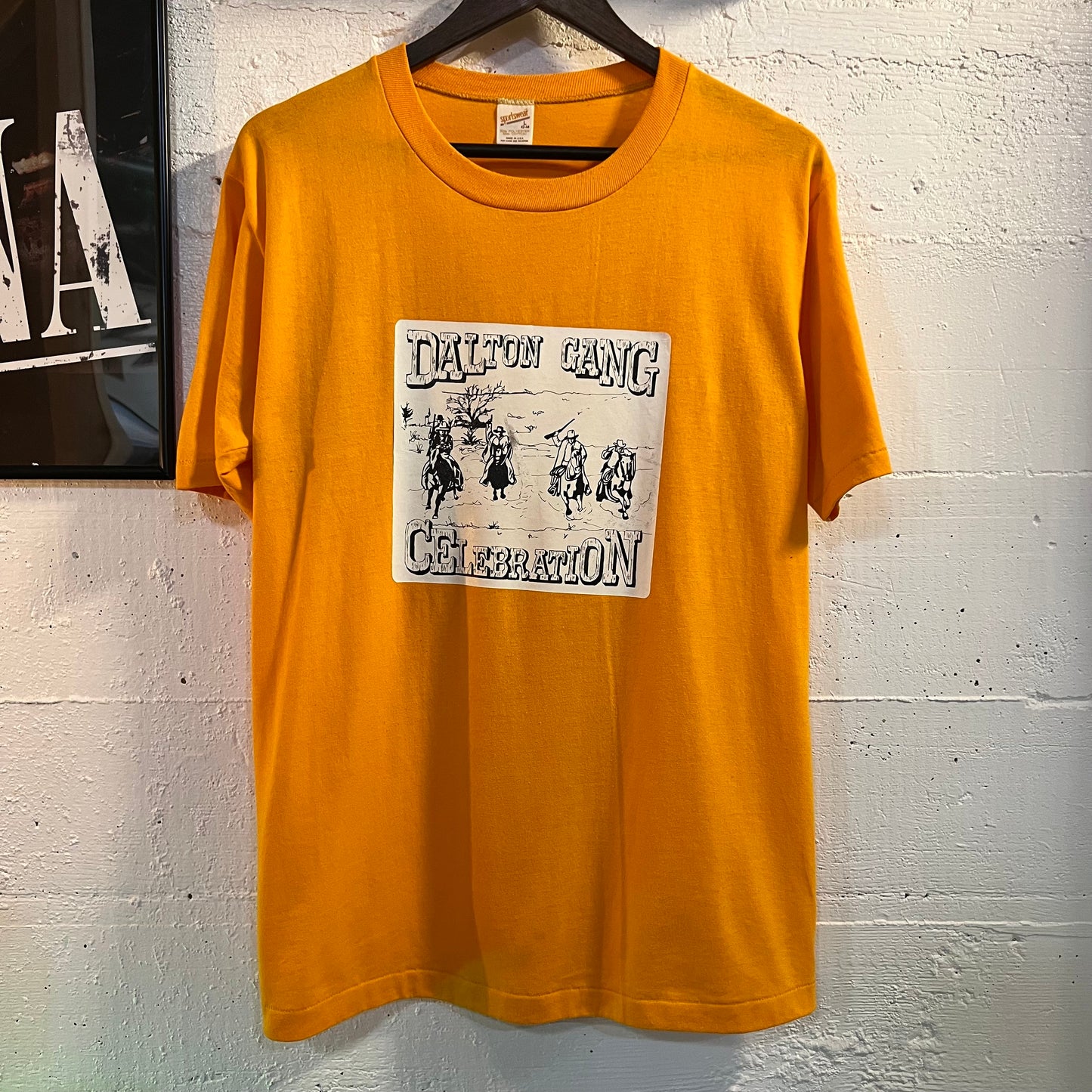 Vintage 1980's Single Stitch Sportswear 'Dalton Gang' T-Shirt - Size Large - Made In USA - Goldenrod