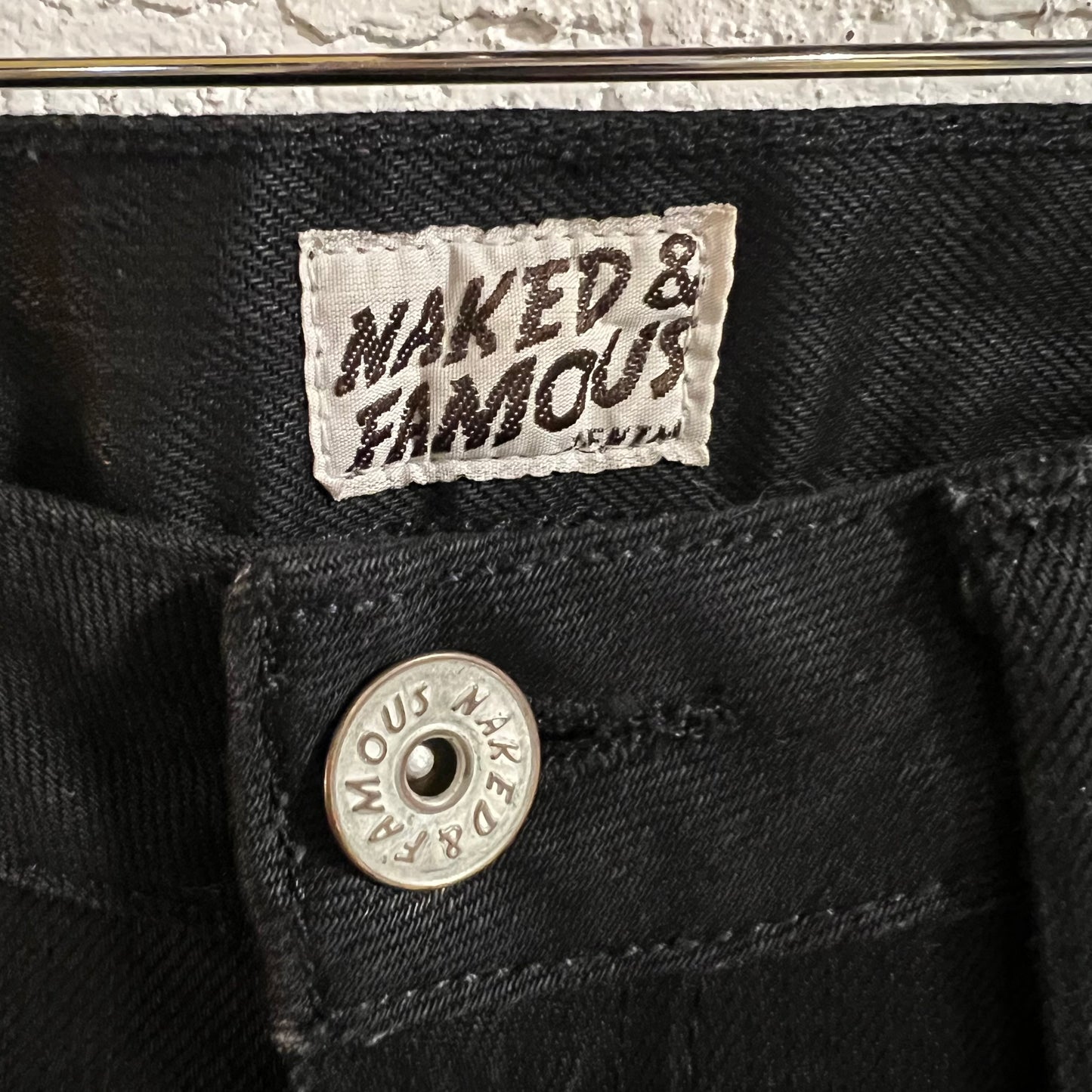 Pre-Owned Naked & Famous Denim Skinny Guy 'Black Power Stretch' Denim Jeans - Size 32" x 29" - Made In Canada - Black