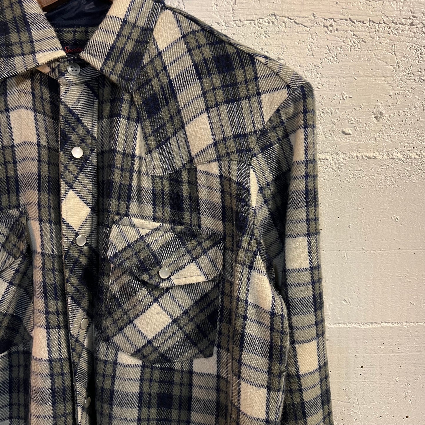 Vintage Country Touch Plaid Flannel Pearl Snap Shirt - Size Small - Navy/Gray/White
