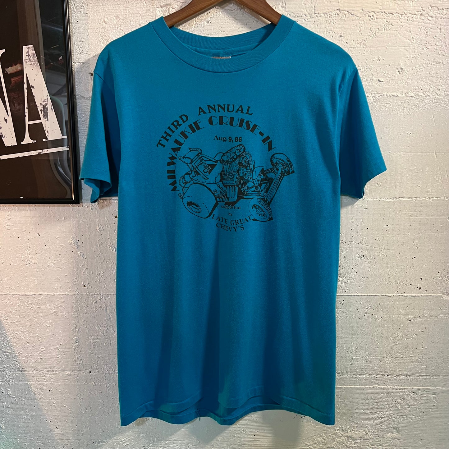 Vintage 1986 3rd Annual Milwaukie Cruise-In Single Stitch T-Shirt - Size Large - Made In USA - Blue/Black