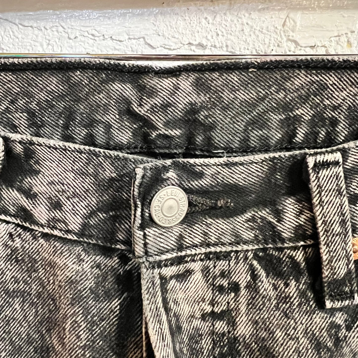 Reworked Levi's 501 Acid Wash Denim Jeans - Size 30 x 34 - Black