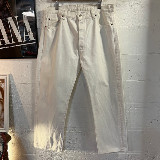Vintage 1980's Levi's 501-0652 Button Fly Pure White Denim Jeans - Size 36" x 28" - Made In USA - Factory 532