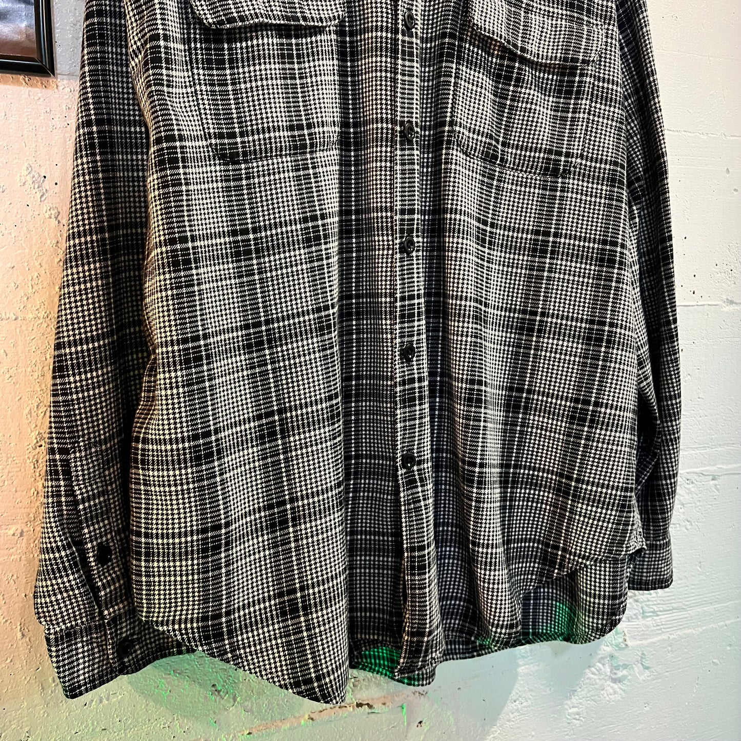 Vintage 90's Polo Jeans Ralph Lauren Houndstooth Micro Plaid Button Up Cotton Flannel Shirt - Size XL - Black/White