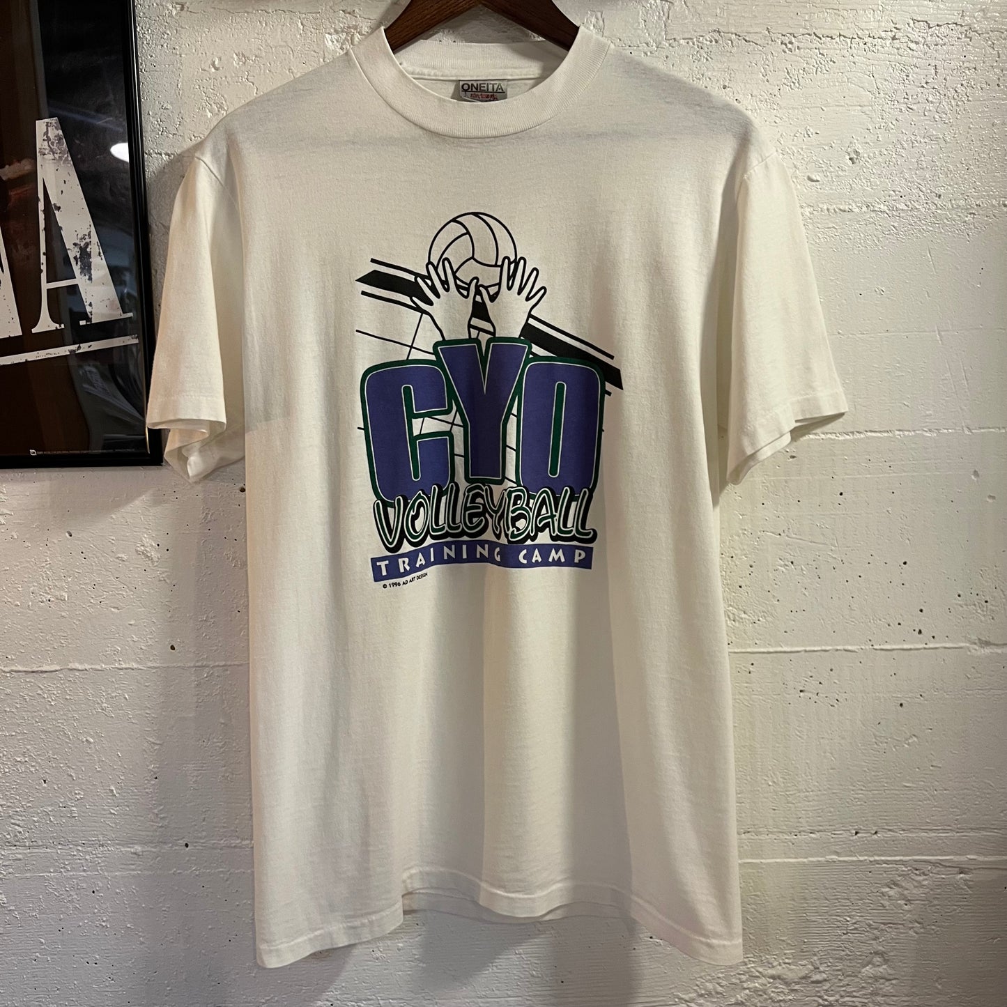 Vintage 1996 CYO Volleyball Training Camp Single Stitch T-Shirt - Size Medium - Made In USA - White/Black/Purple/Green