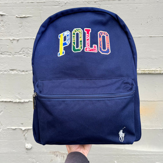 Polo Ralph Lauren Multicolor Collegiate Patch Logo Canvas Backpack - O/S - Navy/Multi