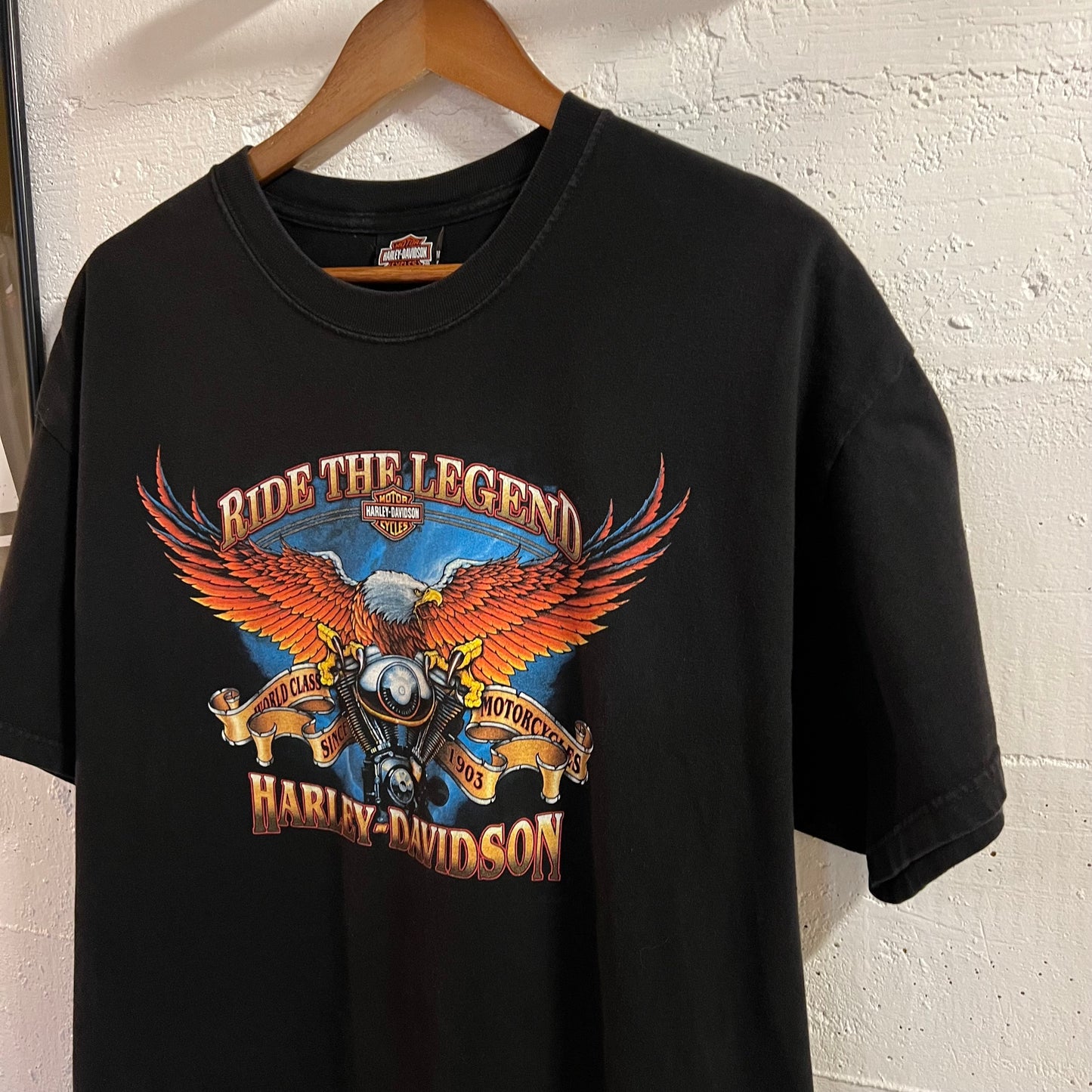 2009 Harley Davidson ‘Northern Lights’ Arbor Vitae, WI Graphic T-Shirt - Size XL - Made In USA - Black/Multi