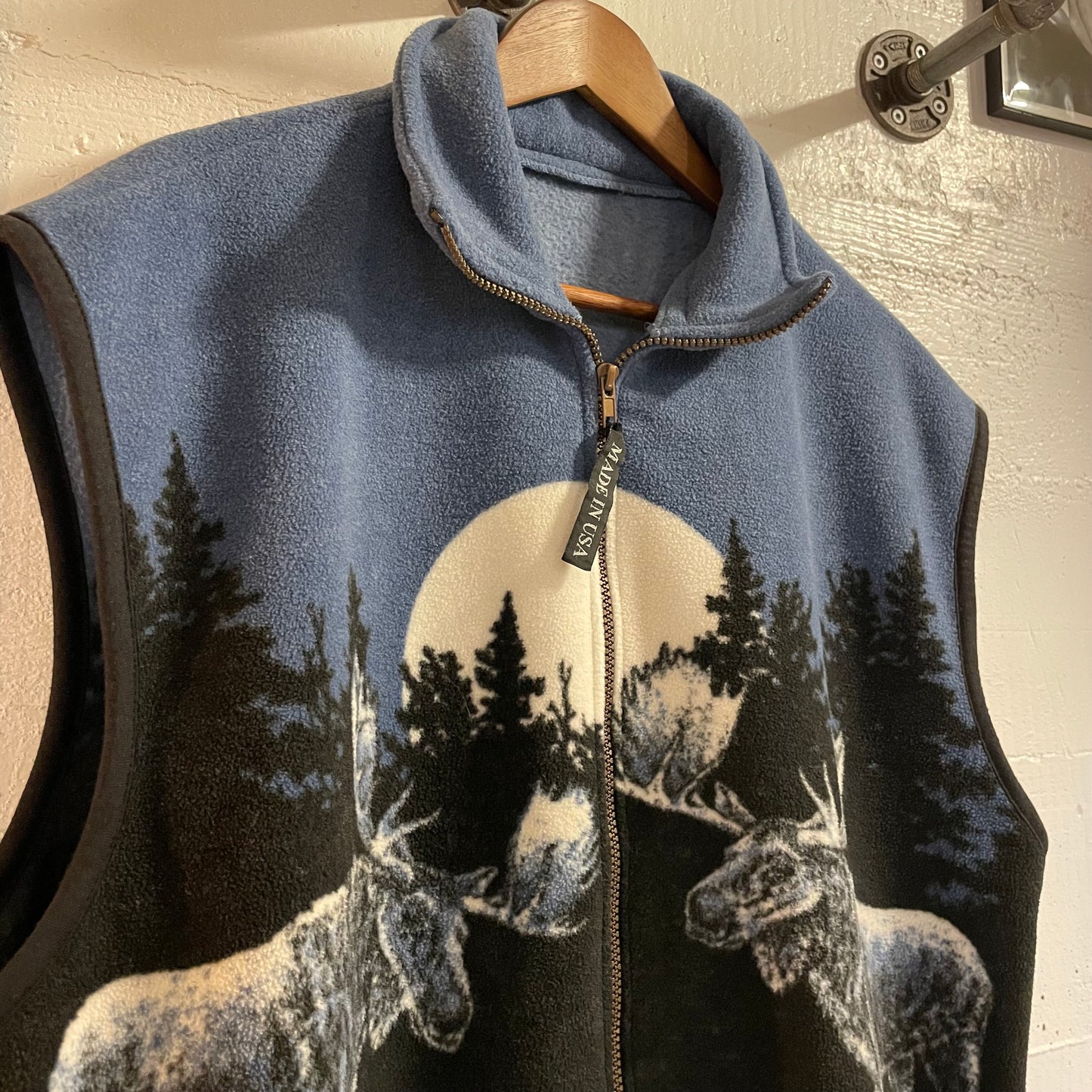 Vintage 90's All Over Print Moonlight Moose Fleece Zip-Up Vest - Size Large - Made In USA