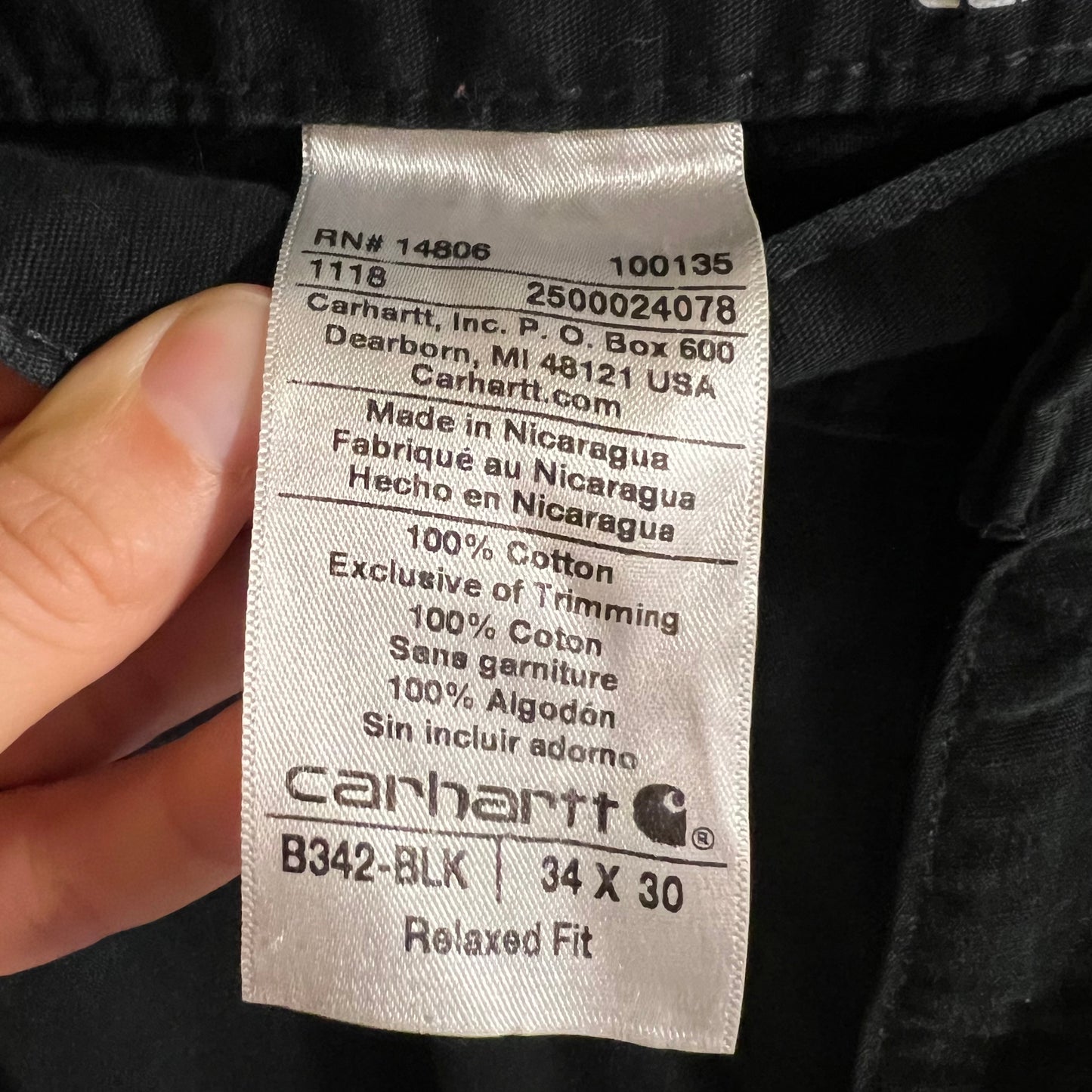 Carhartt Relaxed Fit Ripstop Double Knee Carpenter Pant - Size 34" x 30" - 100% Cotton - B342-BLK
