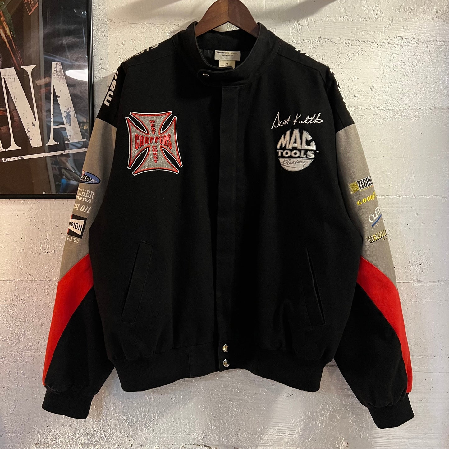 Vintage West Coast Choppers Mac Tools Embroidered Spider Web Racing Jacket - Size Medium - Black/Red/Gray