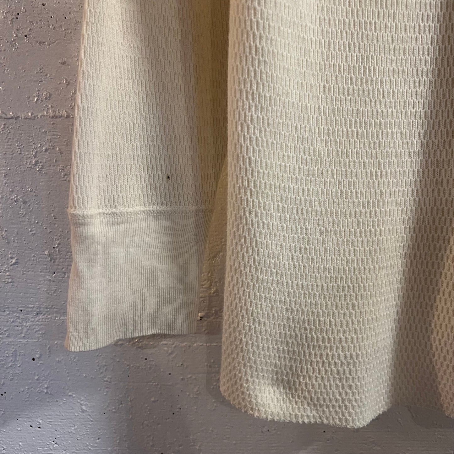 Vintage 1970’s Distressed K-Mart Waffle Knit Long Sleeve Thermal Shirt - Size Medium - Made In USA - Antique White