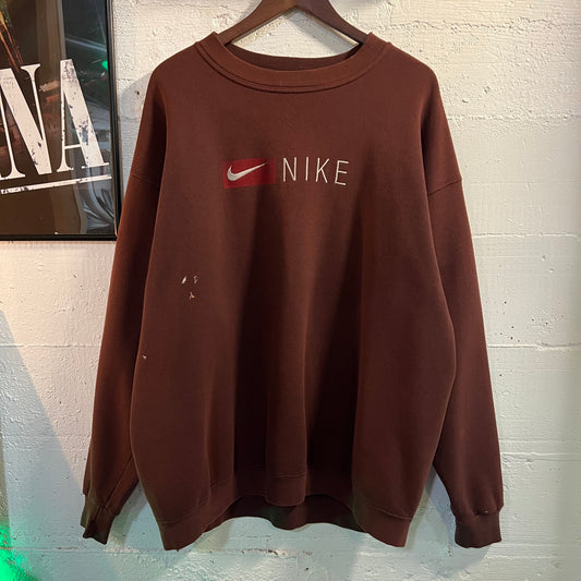 Vintage 90's Distressed Nike Embroidered Spellout Swoosh Logo Crewneck Sweatshirt - Size XL - Made In USA
