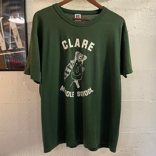 Vintage 80’s Clare Middle School Single Stitch T-Shirt - Size Large - Made In USA - Green/White