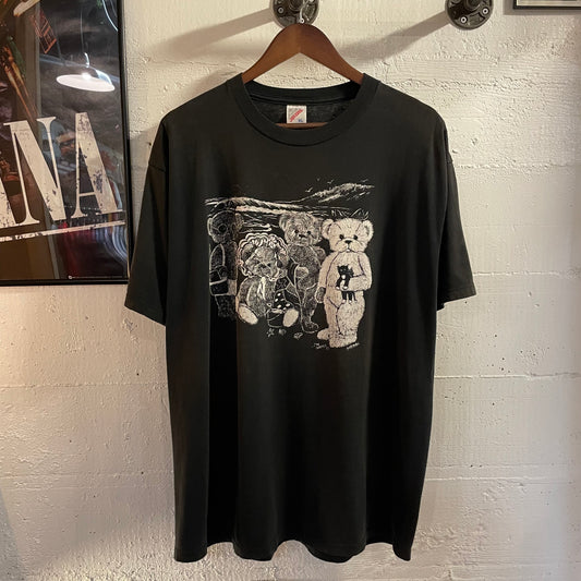Vintage 90’s Jerzees ‘Bears On A Beach’ Graphic T-Shirt - Size XL - Made In USA - Faded Black/White