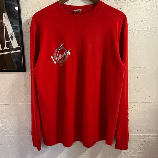 Vintage 1980's Magnum Pi 'King Kamehameha Club Volleyball Crazy Shirts Hawaii Long Sleeve Single Stitch T-Shirt - Size Large - Made In USA - Red - 100% Cotton