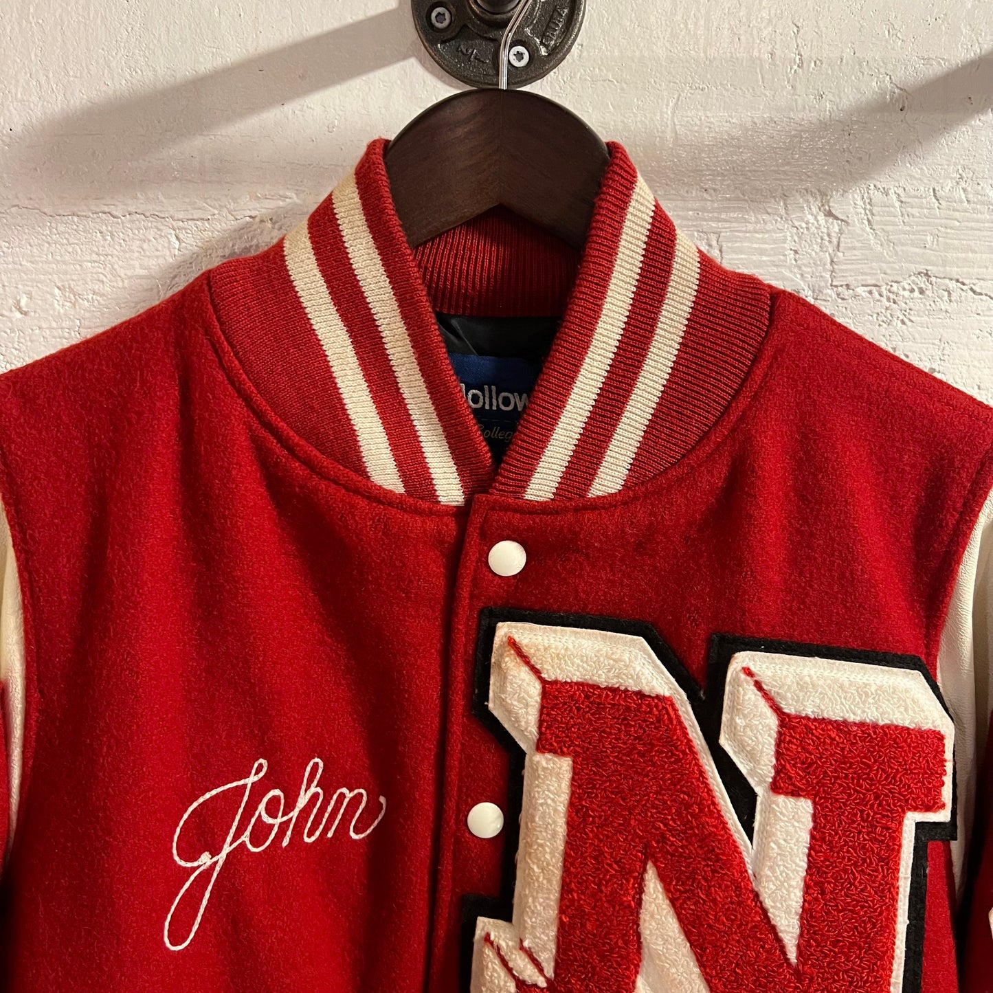 Vintage 2003 Holloway Wool & Leather Varsity Letterman Jacket - Size XL - Made In USA - Red/White