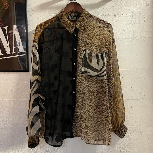 Vintage 80’s/90’s Tina Hägen Animal Print Long Sleeve Button Up Blouse - Size Large/XL - Multicolored
