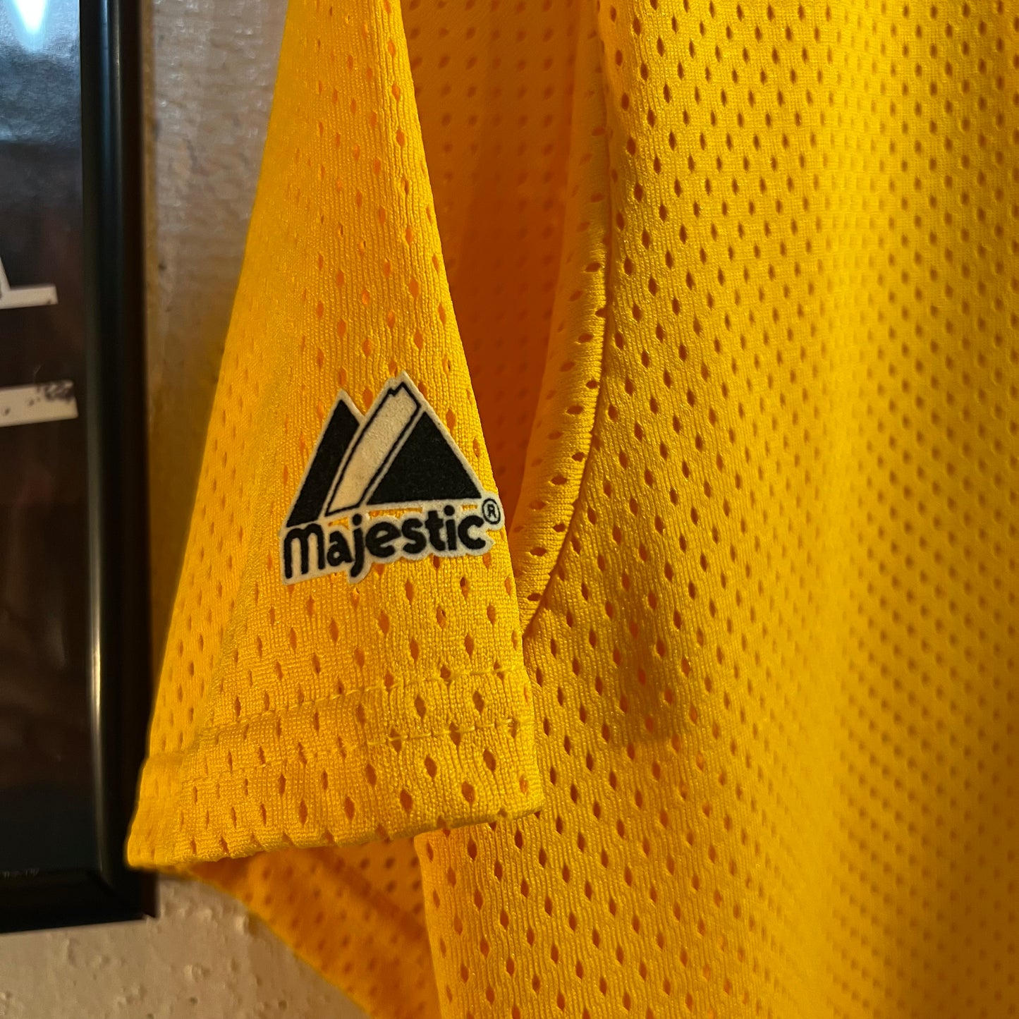 Vintage 90's Majestic Mesh Button 'VB' Baseball Jersey - Size Medium - Made In USA - Yellow