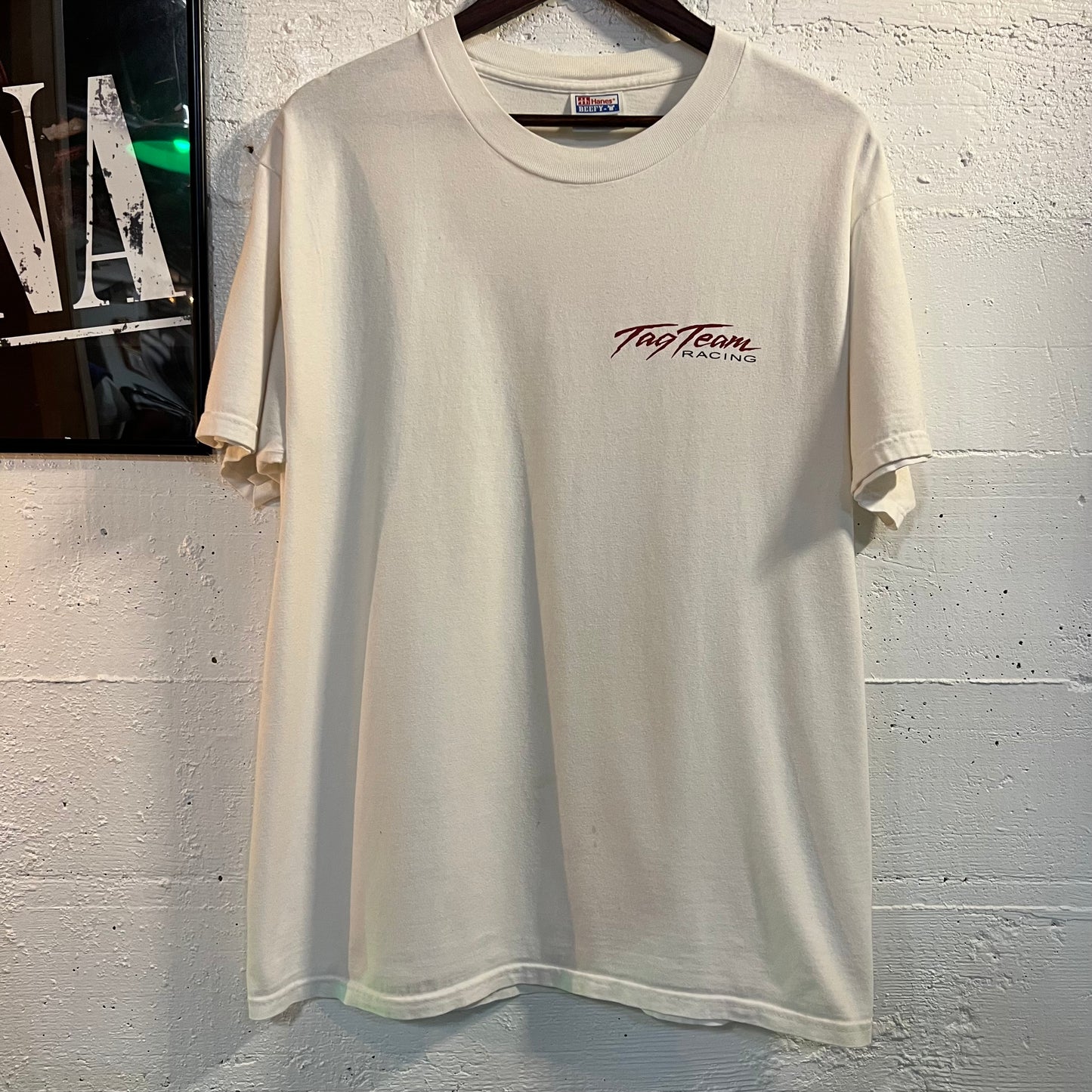 Vintage Distressed Tag Team Racing T-Shirt - Size Large - White