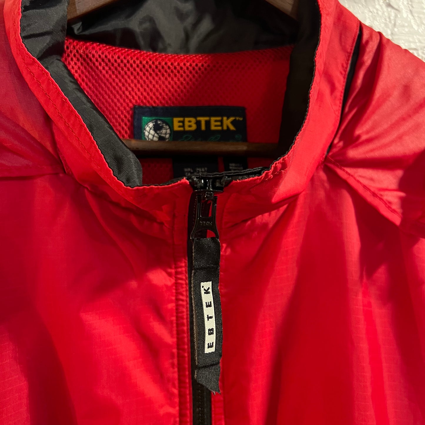 Vintage 90's Eddie Bauer Ebtek Nylon Hooded Windbreaker Jacket - Size Large - Red/Black