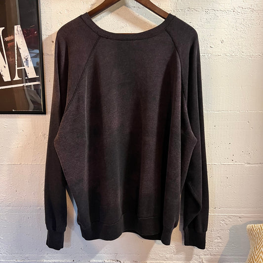 Vintage 70’s/80’s Distressed Purdue University Raglan Sleeve Crewneck Sweatshirt - Size Large - Faded Black/Yellow