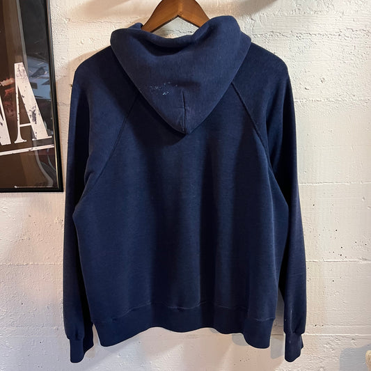 Vintage 1985-86 Distressed Payne Hall Northern Michigan University Raglan Sleeve Hoodie Sweatshirt - Size XL - Made In USA - Navy