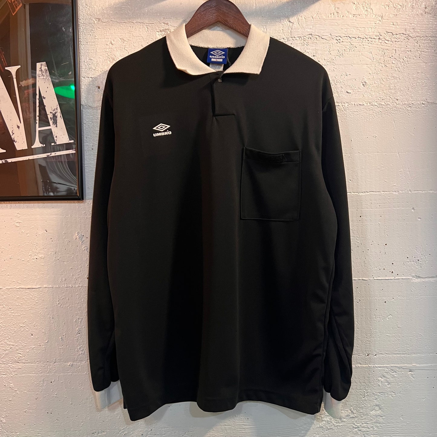 Vintage 90's Umbro Long Sleeve Blank Soccer Jersey - Size Large - Made In USA - Black/White