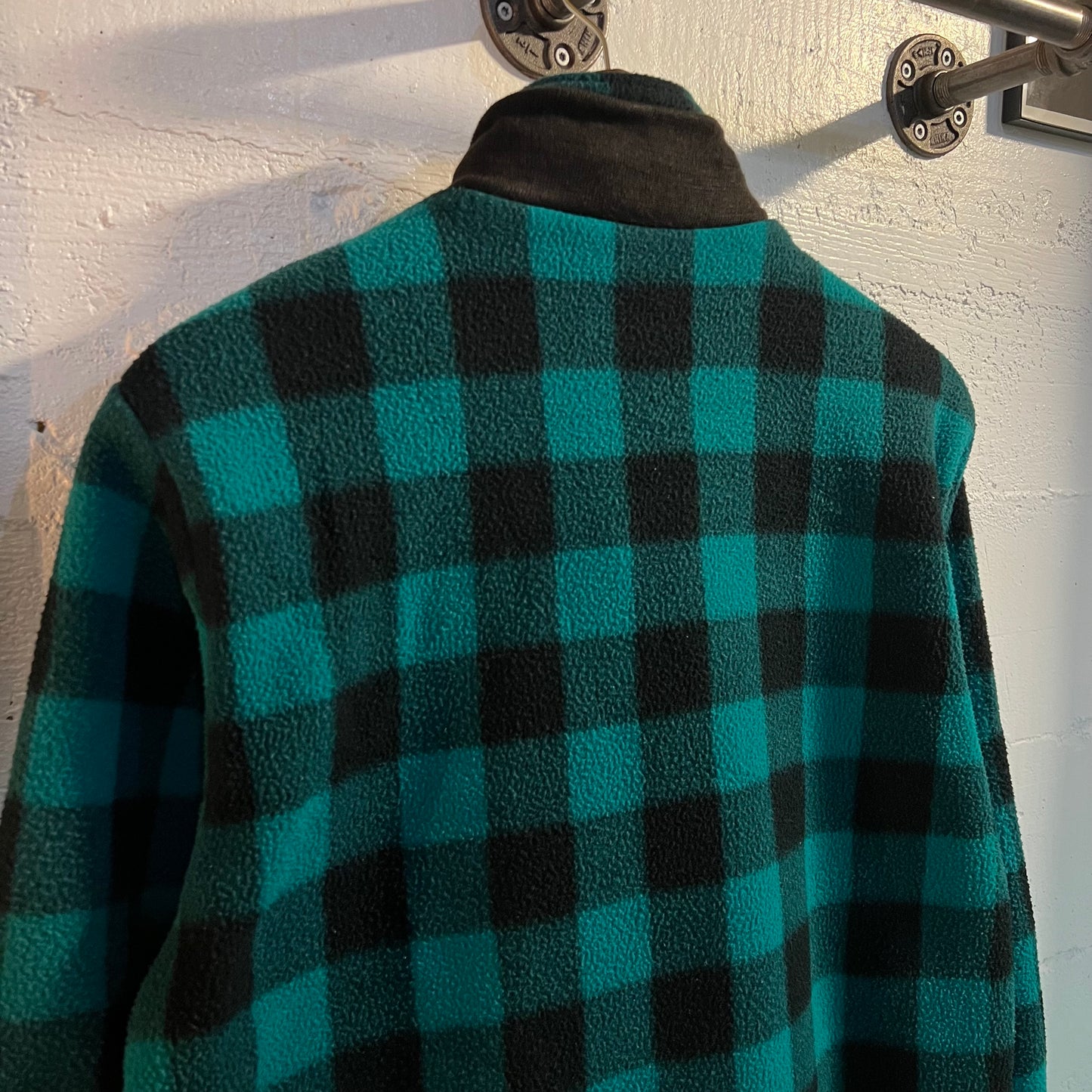 Vintage 90's Union Bay Buffalo Plaid Zip-Up Fleece Jacket - Size Large - Made In USA - Teal/Black