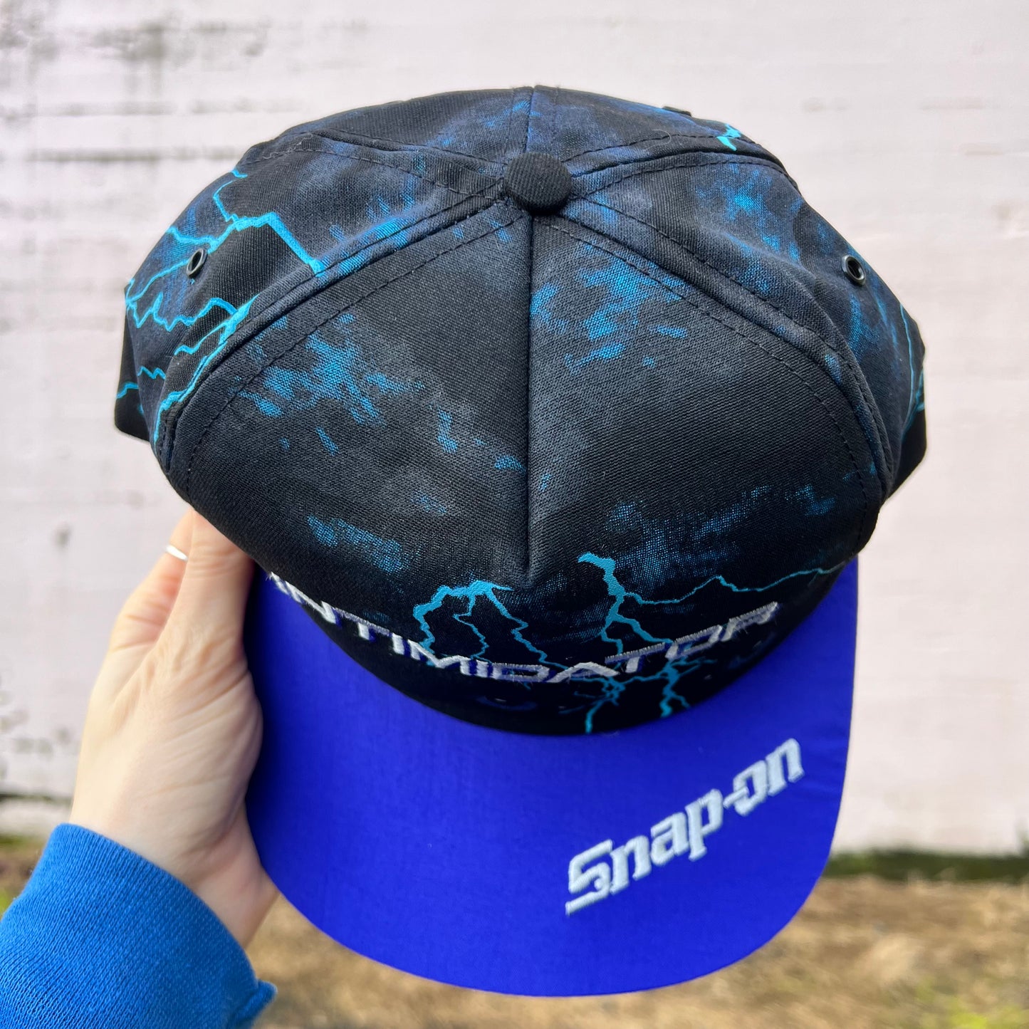 Vintage 90's Deadstock Dale Earnhardt Snap-on 'Intimidator Lightning Bolt Snapback Hat - O/S - Made In USA - Black/Blue