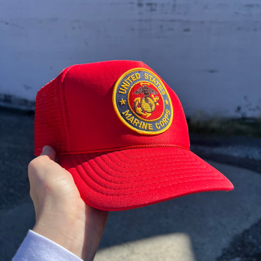 Vintage 1980'S U.S. Marine Corps Mesh Trucker Snapback Hat - O/S - Red/Yellow