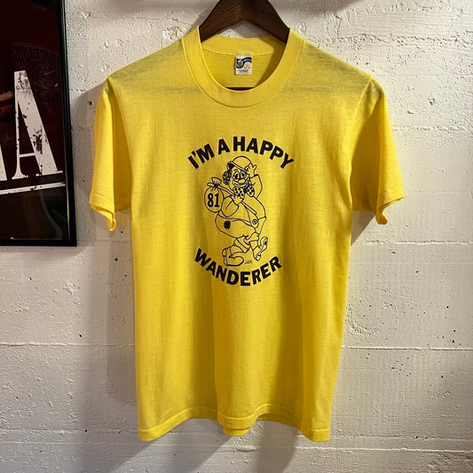 Vintage 1981 Sportswear ‘I’m A Happy Wanderer’ Clown Single Stitch T-Shirt - Size Medium - Made In USA - Yellow/Brown