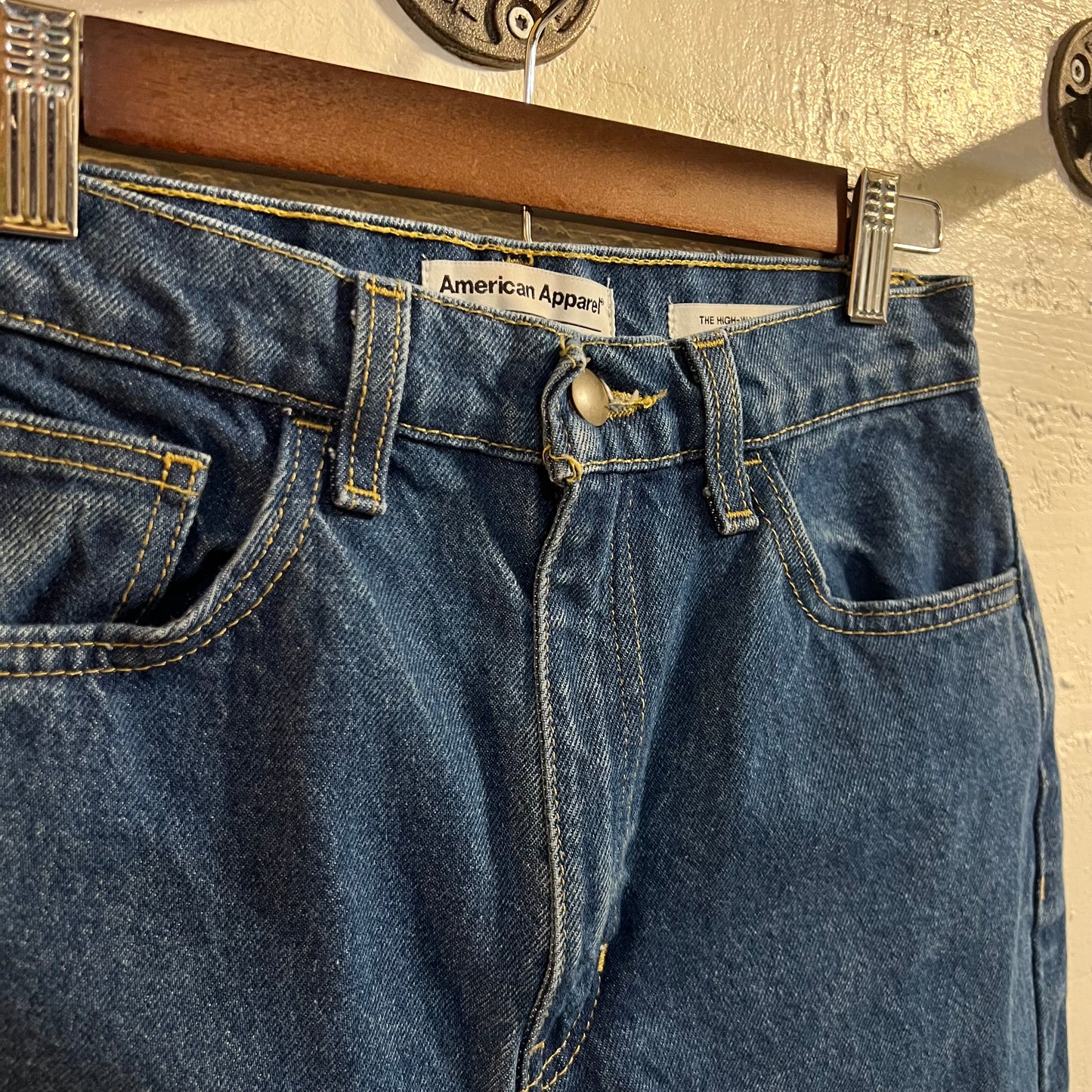 American Apparel High Waisted Denim Cutoff Shorts - Size 27 - Medium Dark Wash