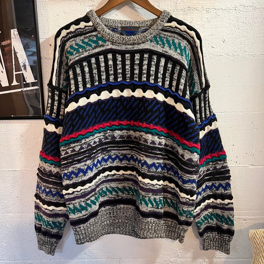 Vintage 90’s Etchings 3-D Colorful Geometric Knitted Sweater - Size Large - Multicolor