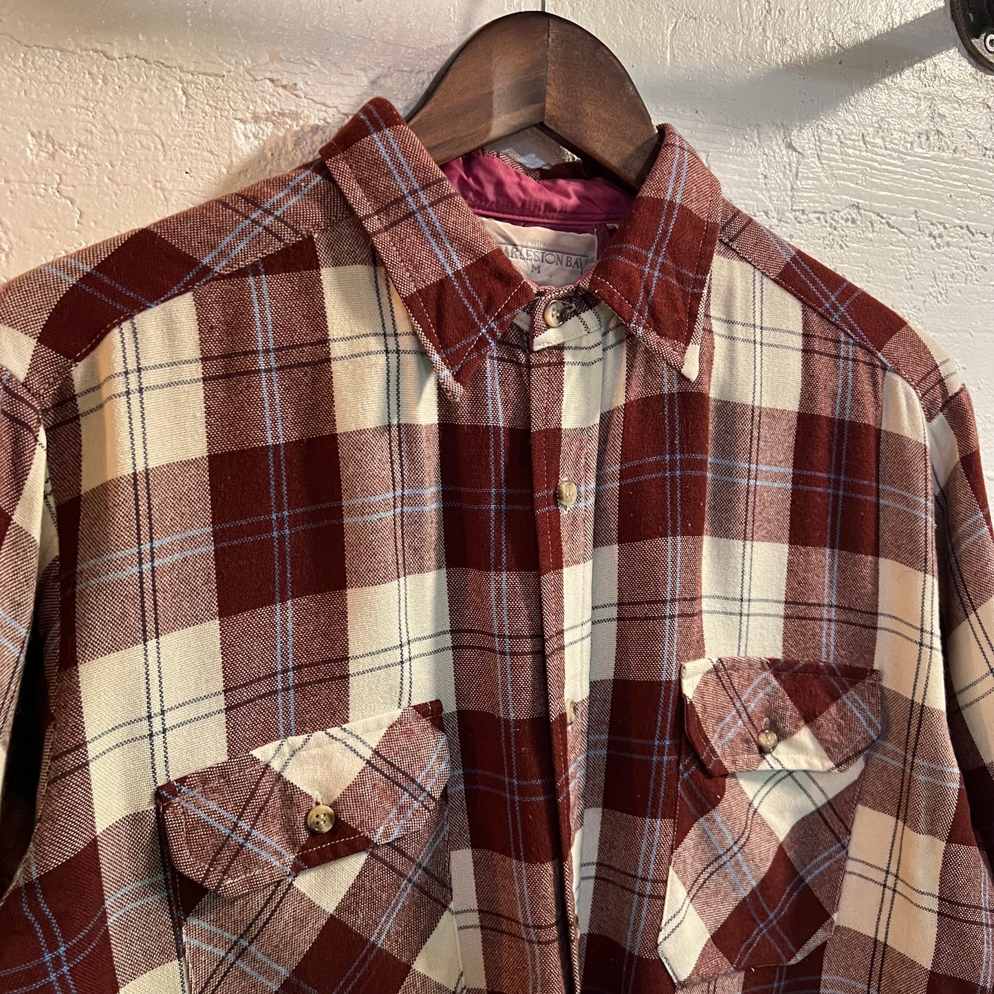 Vintage Charleston Bay Cropped Plaid Flannel - Size Medium - Red/Blue/White