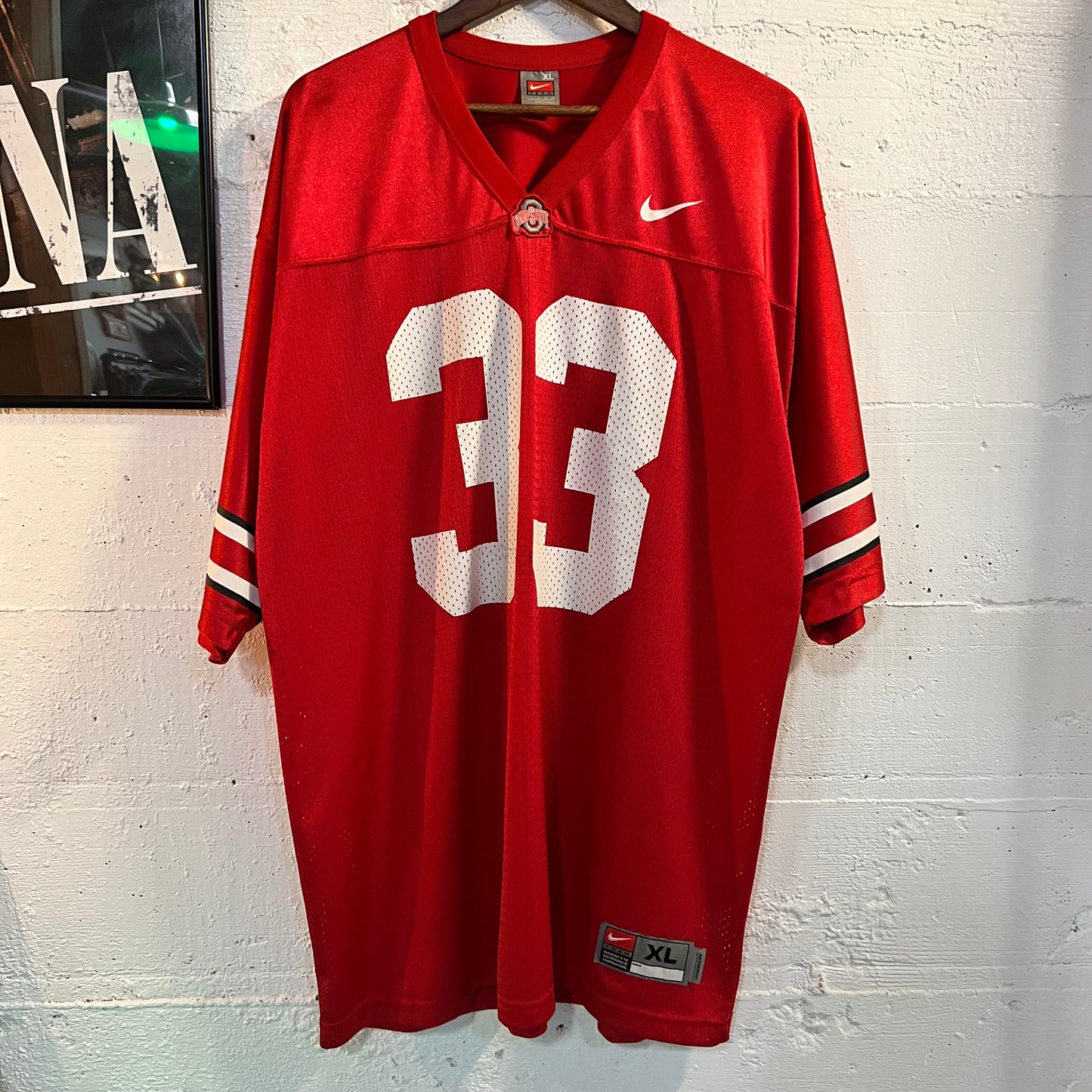Vintage Nike Ohio State '#33' Mesh Football Jersey - Size XL - Red/White/Black